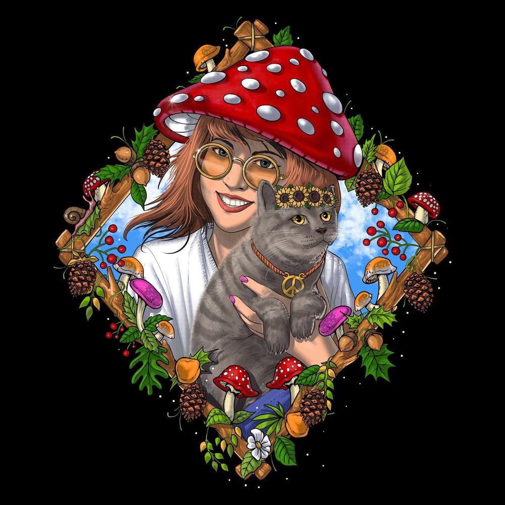 Mushroom Cat ,Hippie Mushroom, Cottagecore Mushroom, Magic Mushrooms, Amanita Muscaria, Fairycore - Psychonautica Store