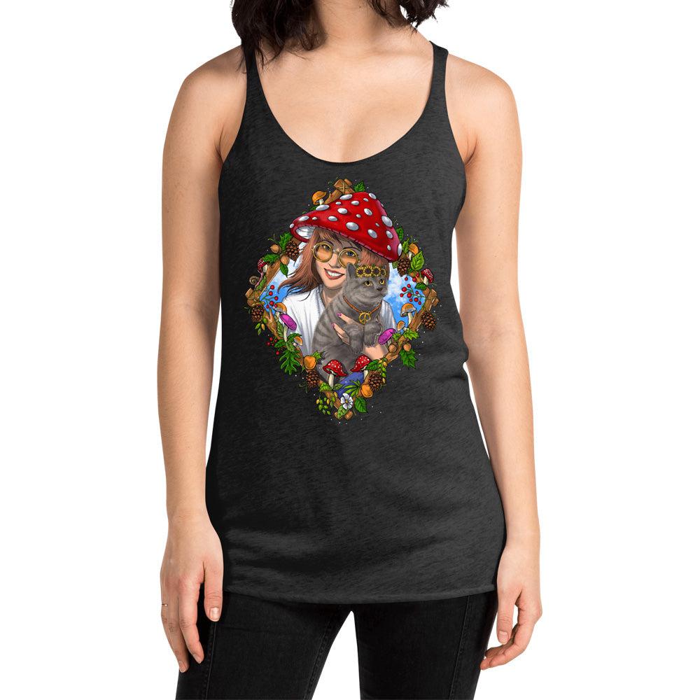 Hippie Tank Top, Mushroom Tanks, Mushroom Cat Tank, Cottagecore Tank, Magic Mushrooms Tank, Fairycore Tank, Hippie Clothes, Hippie Clothing - Psychonautica Store