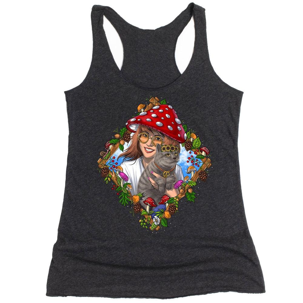 Hippie Tank Top, Mushroom Tanks, Mushroom Cat Tank, Cottagecore Tank, Magic Mushrooms Tank, Fairycore Tank, Hippie Clothes, Hippie Clothing - Psychonautica Store