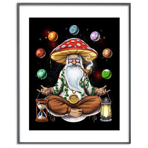 Mushroom Meditation Poster, Hippie Mushroom Poster, Psychedelic Magic Mushroom Art Print, Mushroom Meditation Poster, Trippy Amanita Muscaria Art Print, Mushroom Wizard Poster, Fantasy Mushroom Poster - Psychonautica Store