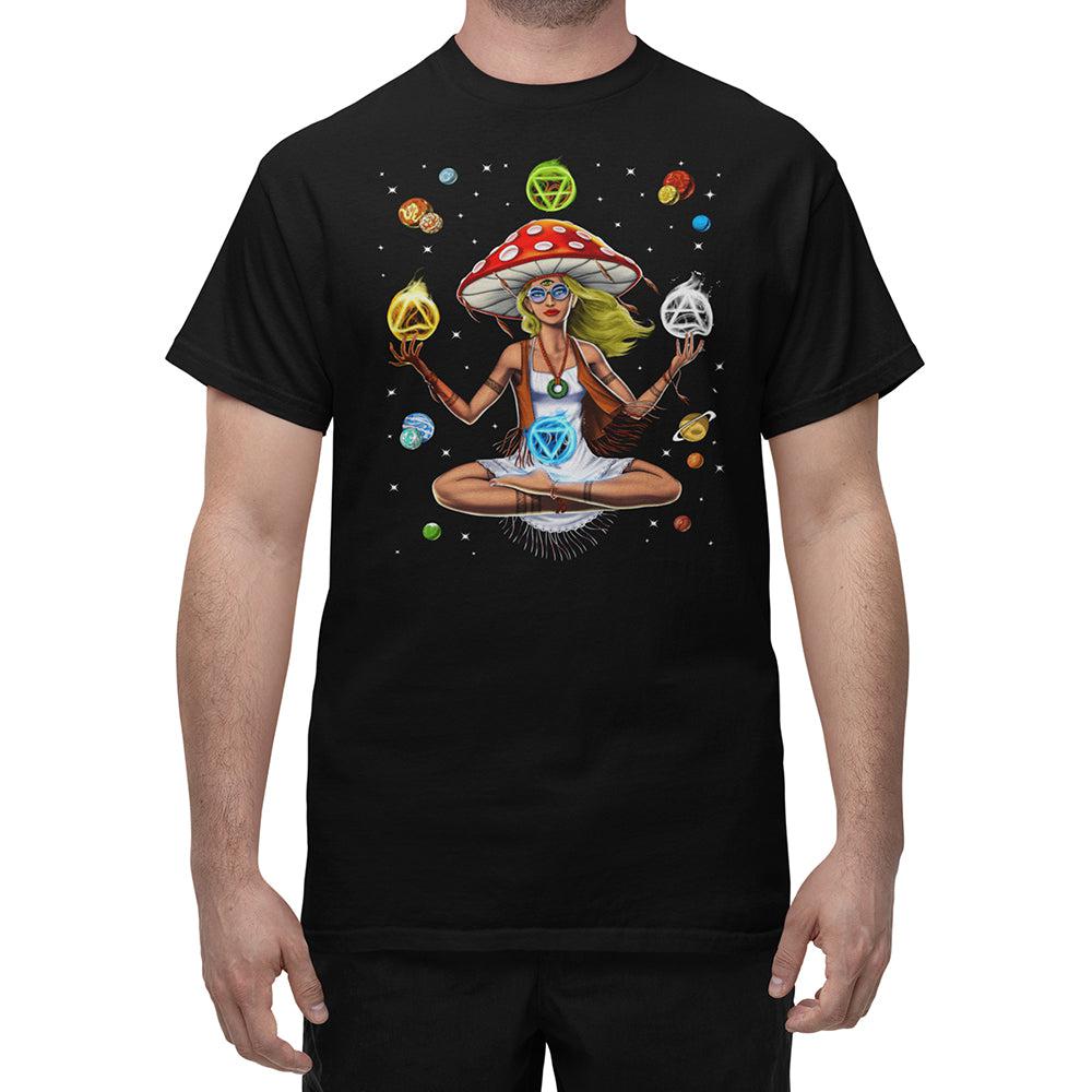 Mushroom Meditation Shirt, Hippie Mushroom Shirt, Psychedelic Mushroom Shirt, Trippy Mushroom Shirt, Yoga Shirt, Hippie Girl Shirt, Psychedelic Hippie T-Shirt - Psychonautica Store