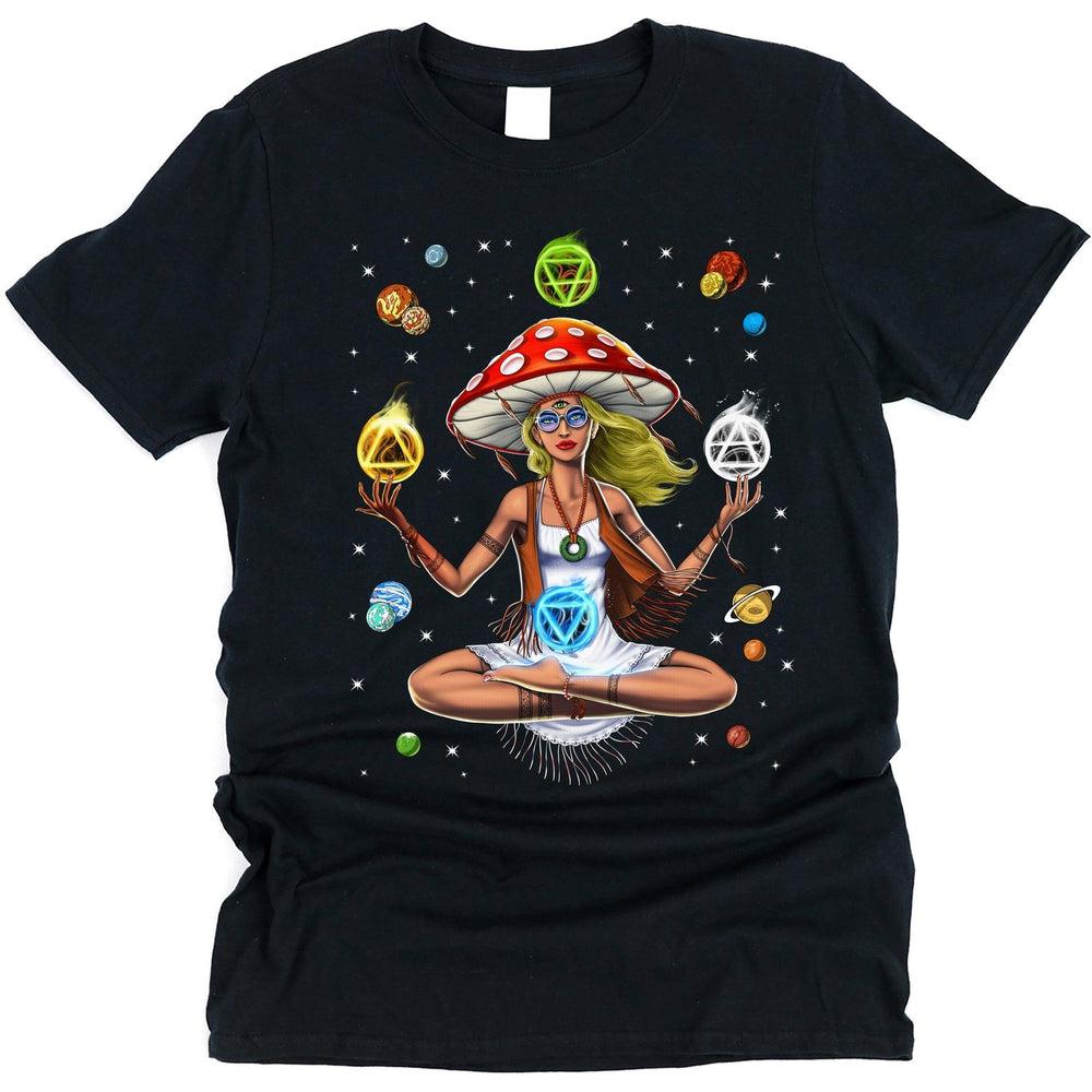 Magic Mushroom Meditation Shirt, Hippie Mushroom Shirt, Psychedelic Mushroom Shirt, Trippy Mushroom Shirt, Yoga Mushroom Shirt, Mushroom Fantasy Shirt, Psychedelic Mushroom Shirt - Psychonautica Store