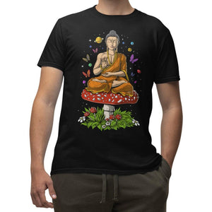 Mushroom Buddha T-Shirt, Magic Mushroom T-Shirt, Amanita Muscaria T-Shirt, Psychedelic Clothes, Meditation Clothing, Spiritual T-Shirt, Buddhist T-Shirt - Psychonautica Store