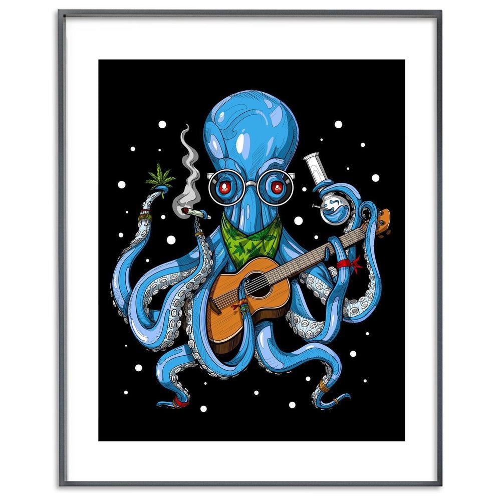 Octopus Weed Poster, Stoner Art Print, Cannabis Poster, Hippie Art Print, Marijuana Poster, Octopus Smoking Weed - Psychonautica Store