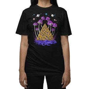Psychedelic Pyramid Shirt, Trippy Mushrooms Shirt, Magic Mushrooms T-Shirt, Psychedelic Mushrooms T-Shirt, Psychedelic Clothing, Magic Mushrooms Shirt - Psychonautica Store