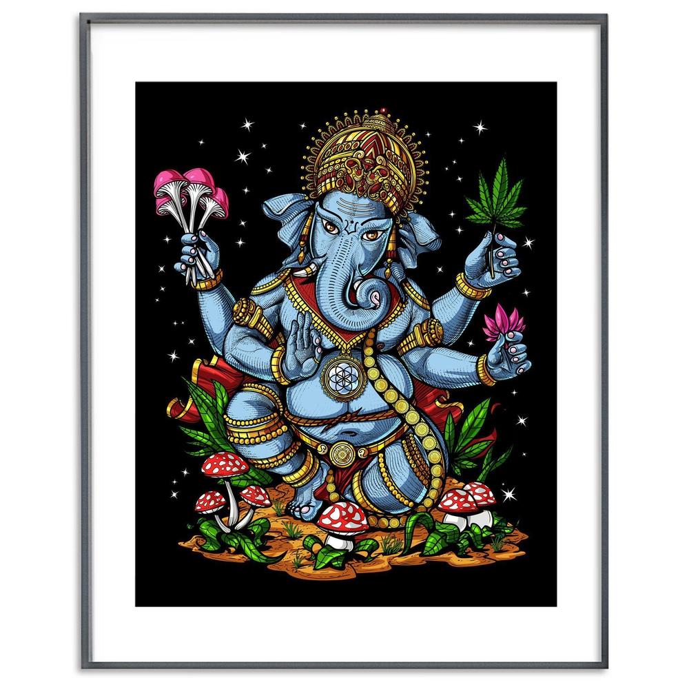 Psychedelic Ganesha Poster, Ganesha Art Print, Hindu Art Print, Stoner Art Print, Hindu Elephant God Ganesh - Psychonautica Store