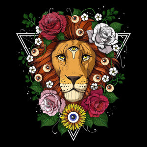Psychedelic Lion, Trippy Lion, Hippie Lion, Floral Lion, Psychedelic Flowers, Hippie Flowers - Psychonautica Store