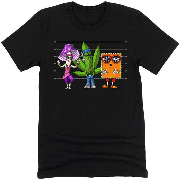 Psychedelic Hippie Stoner Weed Mugshot T-Shirt - Psychonautica