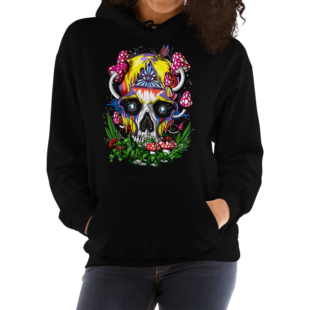 Psychedelic Skull Hoodie, Psychedelic Hoodie, Hippie Clothes, Magic Mushrooms Sweatshirt, Psychedelic Clothing - Psychonautica Store