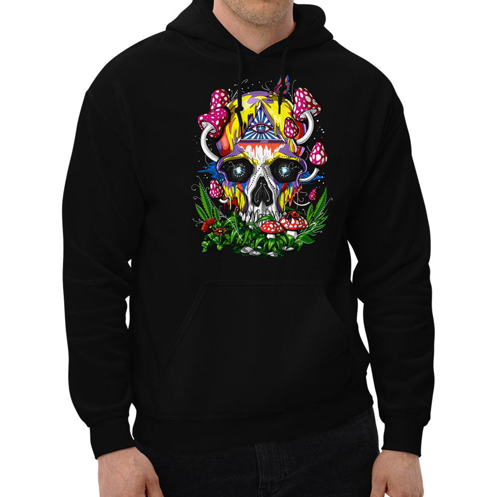 Psychedelic Skull Hoodie, Psychedelic Hoodie, Hippie Clothes, Magic Mushrooms Sweatshirt, Festival Clothing - Psychonautica Store