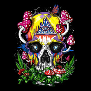 Psychedelic Skull, Magic Mushrooms Skull, Hippie Skull, Trippy Skull - Psychonautica Store