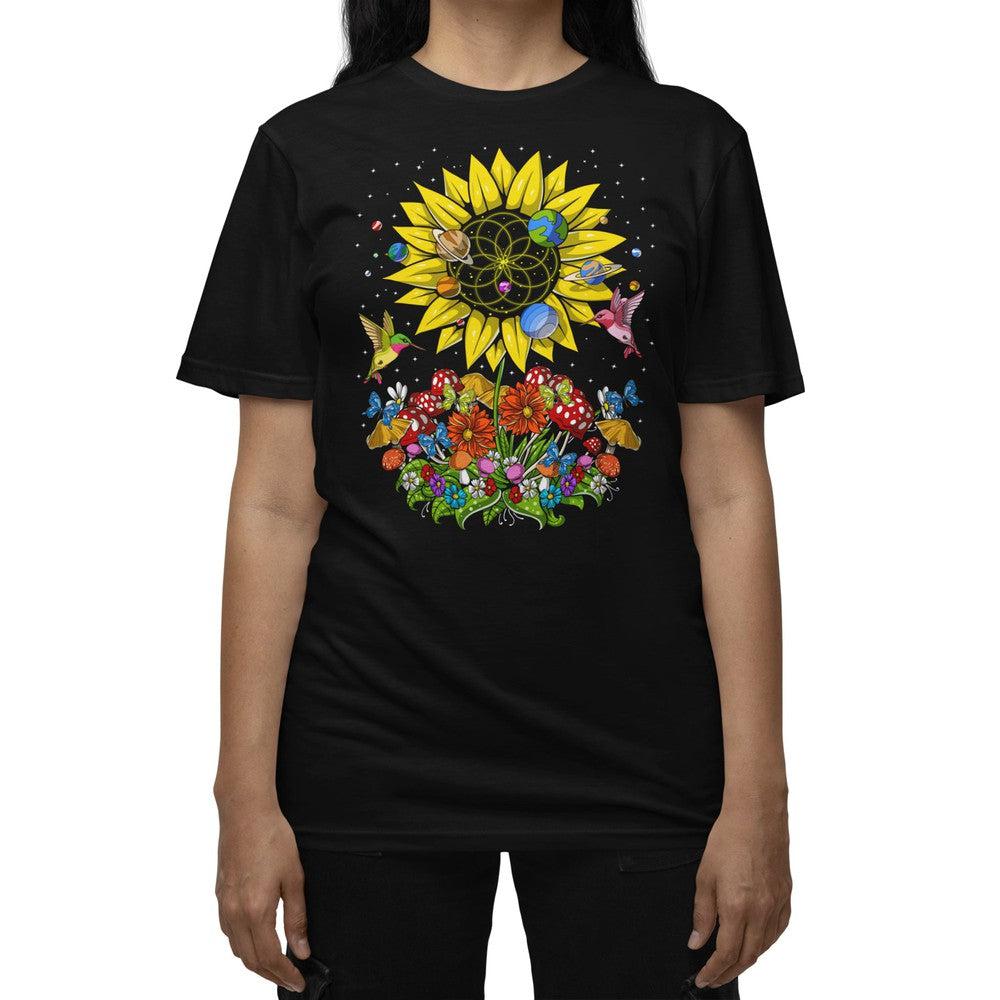 Psychedelic Sunflower Shirt, Sunflower Shirt, Hippie Sunflower Shirt, Trippy Tees, Hippie Clothes, Festival Clothing, Hippie Clothing - Psychonautica Store