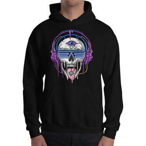 Psychedelic Skull Hoodie, EDM Hoodie, Psytrance Hoodie, Acid Clothes, Psychedelic Skull Hoodie, Festival Clothing - Psychonautica Store