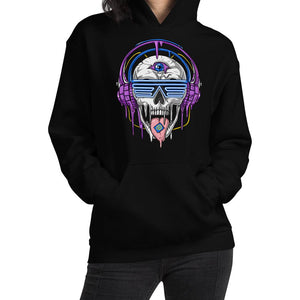 Psychedelic Skull Hoodie, EDM Hoodie, Psytrance Hoodie, Acid Clothes, Psychedelic Skull Hoodie, Festival Clothing - Psychonautica Store