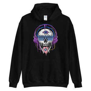 Psychedelic Skull Hoodie, EDM Hoodie, Psytrance Hoodie, Acid Clothes, Psychedelic Skull Hoodie, Festival Clothing - Psychonautica Store