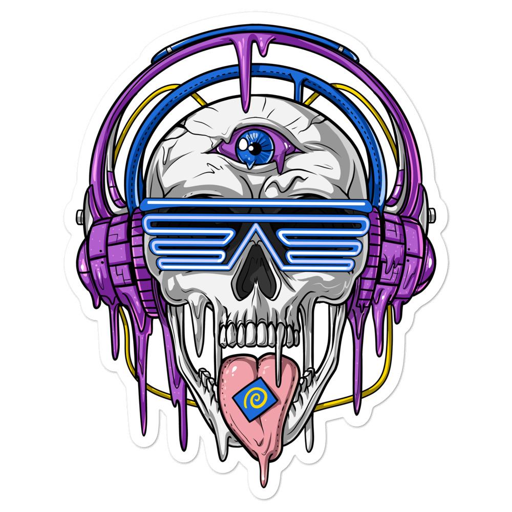 Psychedelic Skull Sticker, Psytrance Sticker, Trippy Sticker, Psychedelic Sticker, Psytrance Sticker - Psychonautica Store