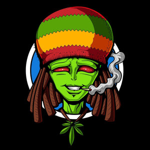 Alien Rasta, Rastafari Alien, Alien Smoking Weed, Hippie Stoner Alien, Rastafari Smoking Weed - Psychonautica Store