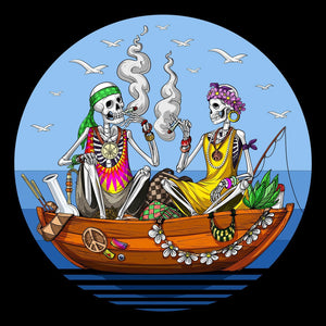 Hippie Skeleton, Skeleton Stoner, Skeleton Smoking Weed, Hippie Festival, Hippie Smoking Weed - Psychonautica Store