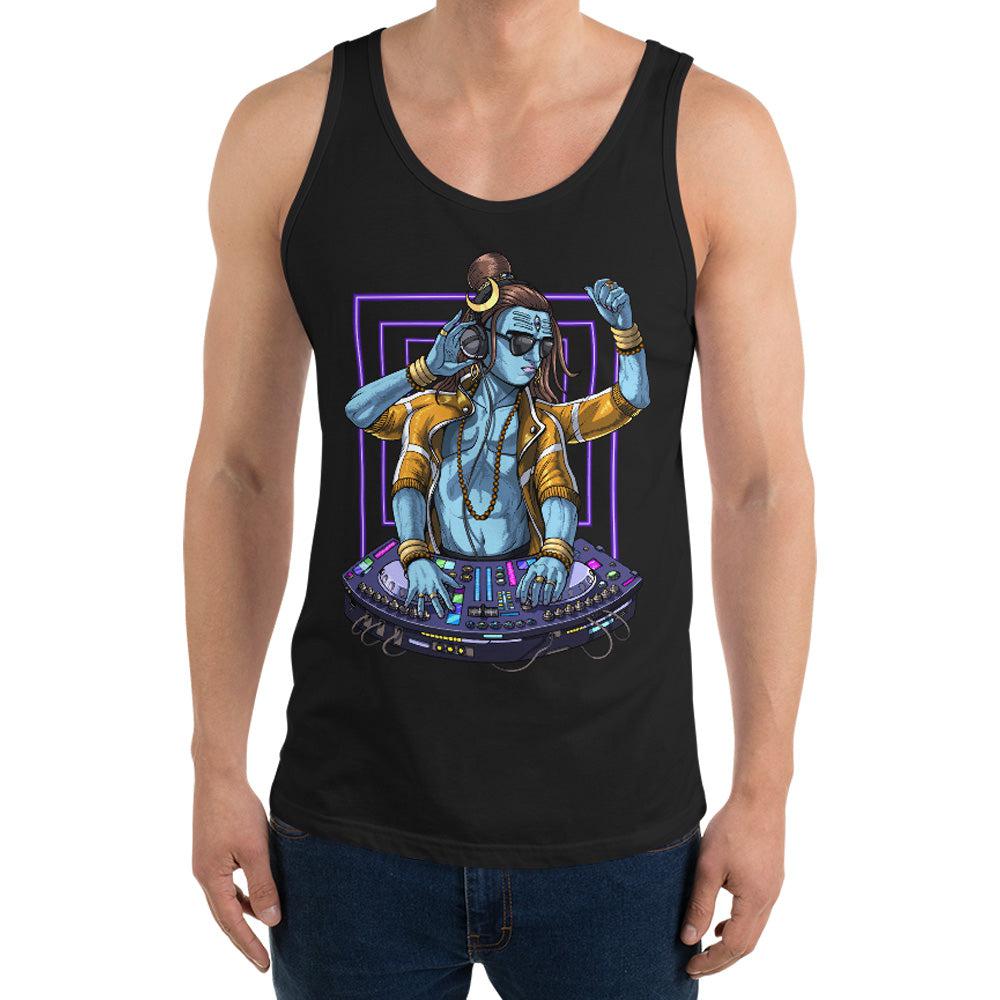 Shiva DJ Tank Top, Psychedelic Shiva Tank, EDM DJ Mens Tank, Hindu God Shiva Tank Top, Hinduism Shiva Tank, Dubstep DJ Tank, Synthesizer Player Tank Top, Techno Music DJ Tank, Hindu Deity Shiva Unisex Tank Top - Psychonautica Store