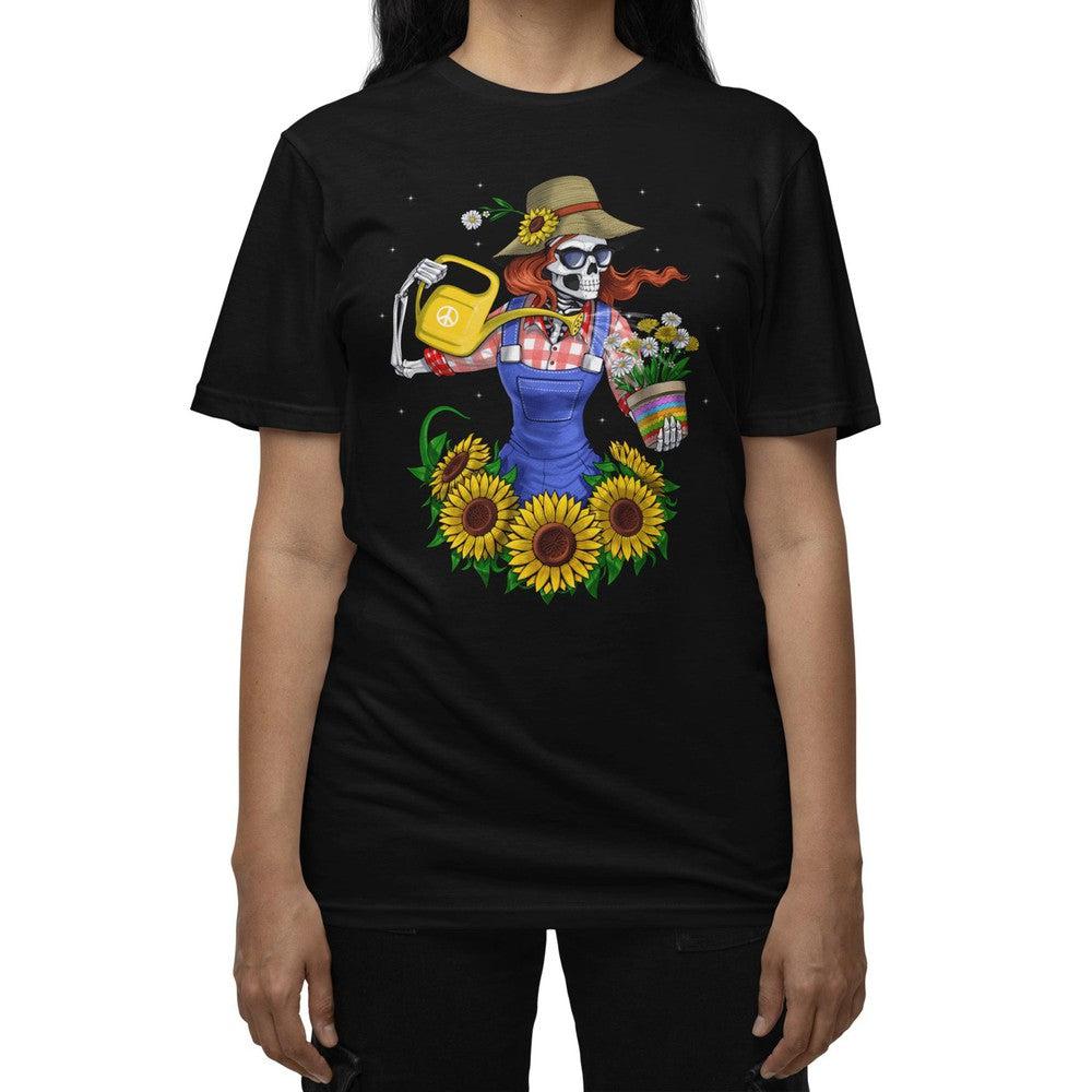 Hippie T-Shirt, Gardening T-Shirt, Gardener Shirt, Sunflowers T-Shirt, Skeleton Hippie T-Shirt, Floral Hippie Clothes, Hippie Clothes - Psychonautica Store