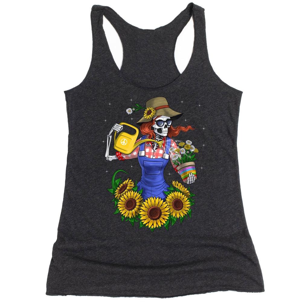 Hippie Tank Top, Gardening Womens Tank, Gardener Tank, Sunflowers Tank Top, Skeleton Hippie Tank, Floral Hippie Clothes, Hippie Clothes - Psychonautica Store