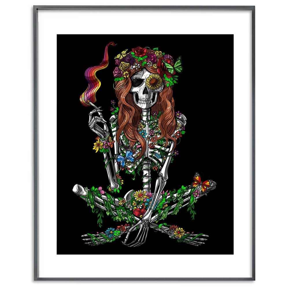 Skeleton Hippie Art Print, Psychedelic Skeleton Poster, Weed Stoner Poster, Hippie Poster, Hippie Wall Decor - Psychonautica Store