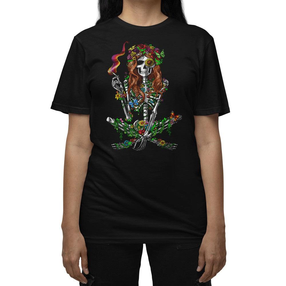 Hippie Skeleton Shirt, Hippie Stoner Shirt, Psychedelic Skeleton Shirt, Skeleton Smoking Weed Shirt, Hippie Clothes, Festival Clothing, Hippie Clothing - Psychonautica Store