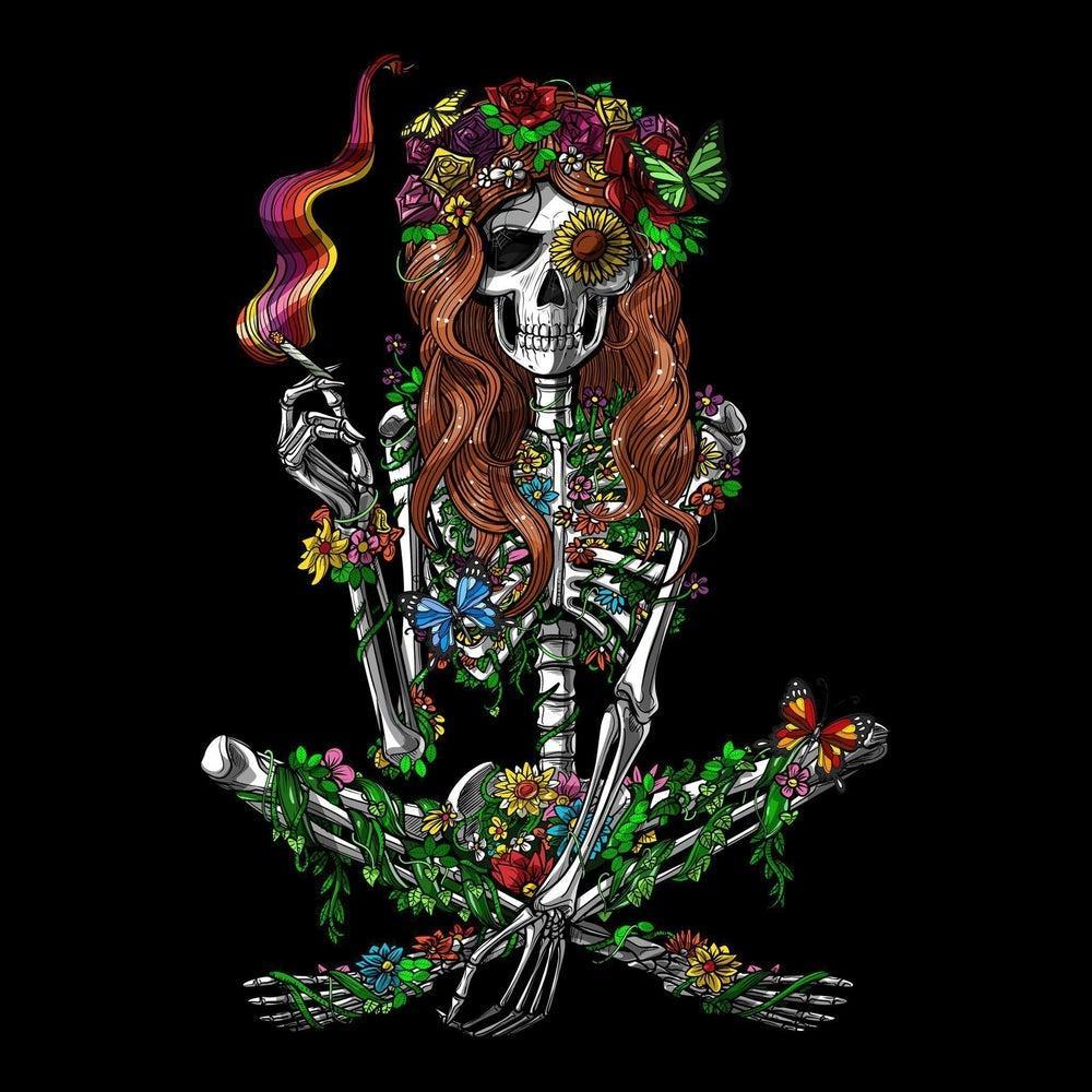 Hippie Skeleton, Hippie Stoner Shirt, Psychedelic Skeleton, Skeleton Smoking Weed, Trippy Skeleton, Hippie Smoking Weed - Psychonautica Store