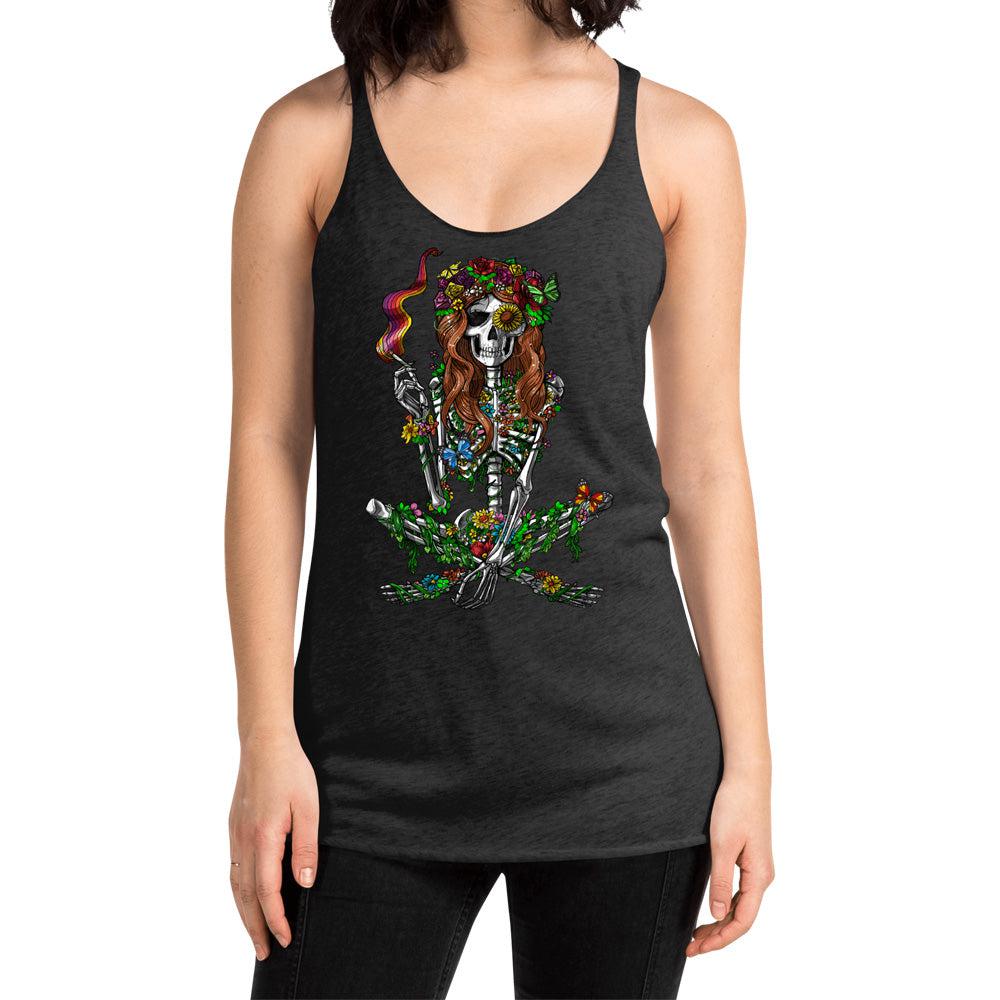 Psychedelic Skeleton Tank, Hippie Skeleton Tank, Hippie Women's Tank, Festival Clothing, Hippie Clothes, Hippie Weed Tank - Psychonautica Store