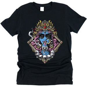 Hindu Goddess Kali Shirt, Hinduism Kali Shirt, Hippie Stoner Shirts, Kali Smoking Cannabis Clothes, Psychedelic Kali Goddess T-Shirt, Psychedelic Hippie Stoner Clothes - Psychonautica Store