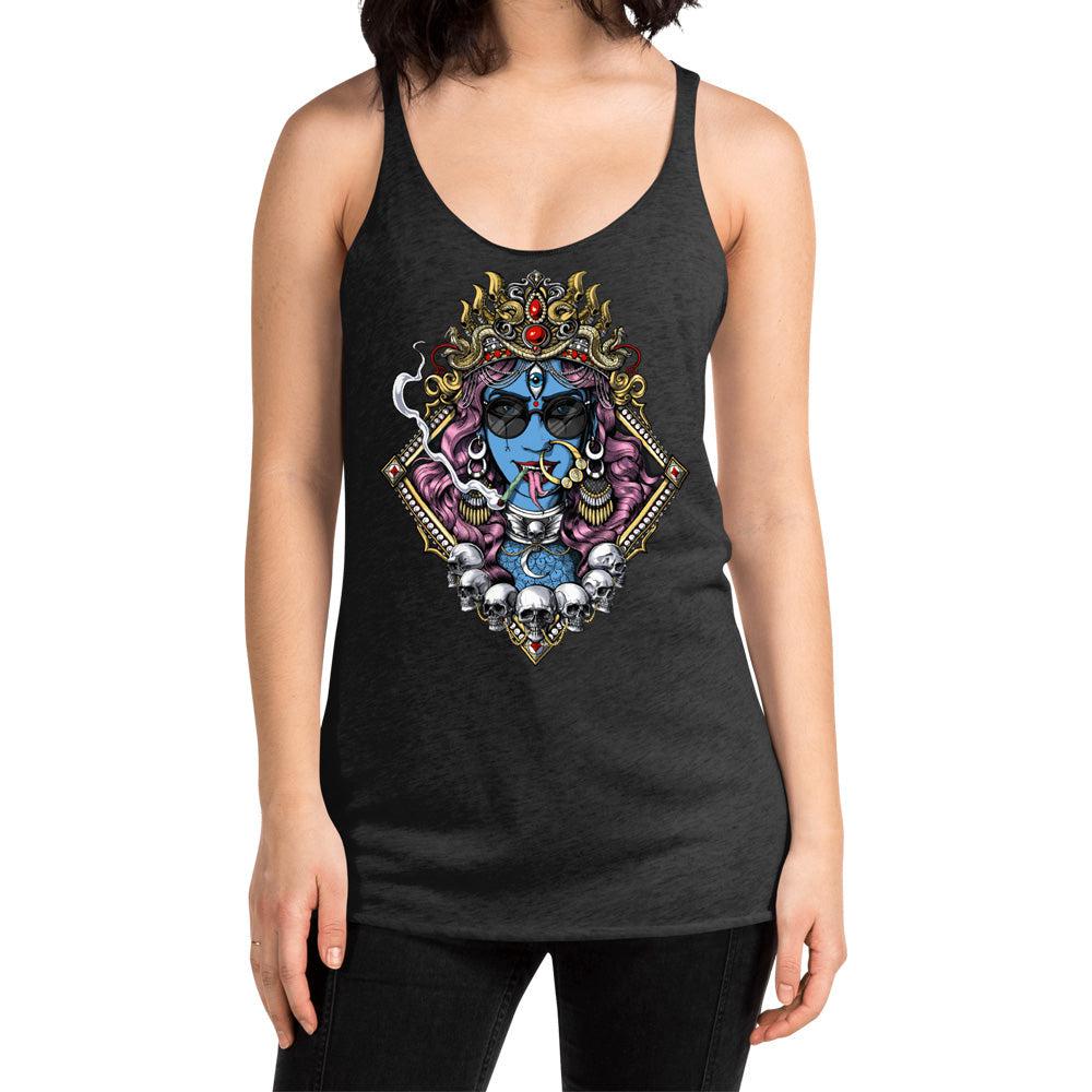 Hindu Goddess Kali Tank, Hinduism Kali Tank Top, Hippie Stoner Tank, Kali Smoking Cannabis Women's Tank, Psychedelic Kali Goddess Tank Top, Kali Smoking Weed Tank, Trippy Goddess Kali Clothes - Psychonautica Store