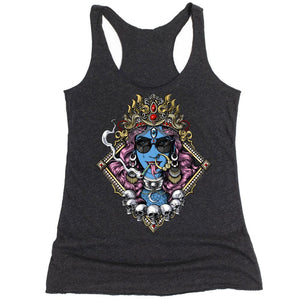 Hindu Goddess Kali Tank, Hinduism Kali Tank Top, Hippie Stoner Tank, Kali Smoking Cannabis Women's Tank, Psychedelic Kali Goddess Tank Top, Kali Smoking Weed Tank, Trippy Goddess Kali Clothes - Psychonautica Store