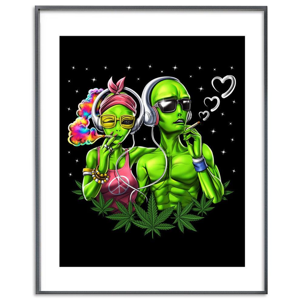 Aliens Smoking Weed Poster, Weed Aliens Poster, Hippie Poster, Weed Art Print, Stoner Poster, Cannabis Poster - Psychonautica Store