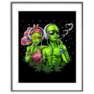 Alien Smoking Weed Art Print, Aliens Weed Poster, Hippie Aliens Poster, Cannabis Poster, Weed Art Print, Stoner Poster - Psychonautica Store