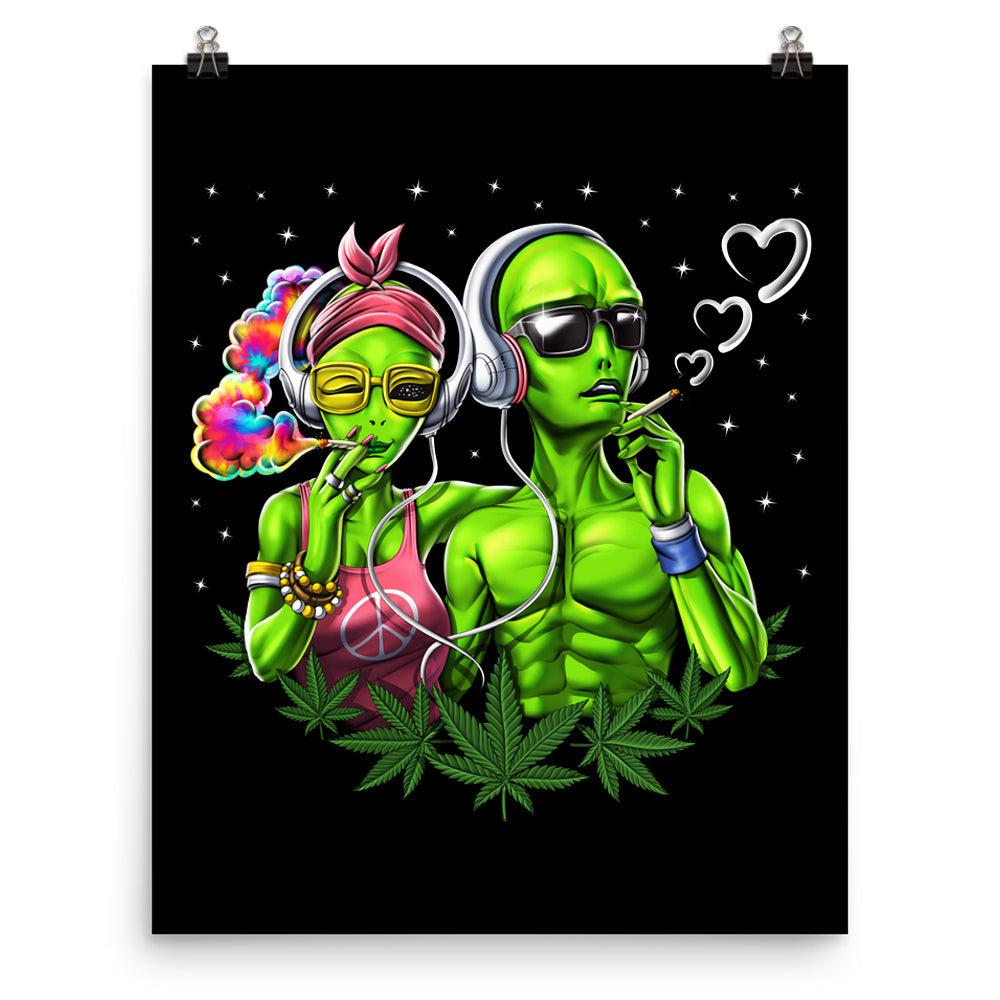 Aliens Smoking Weed Poster, Weed Aliens Poster, Hippie Poster, Weed Art Print, Stoner Poster, Cannabis Poster - Psychonautica Store