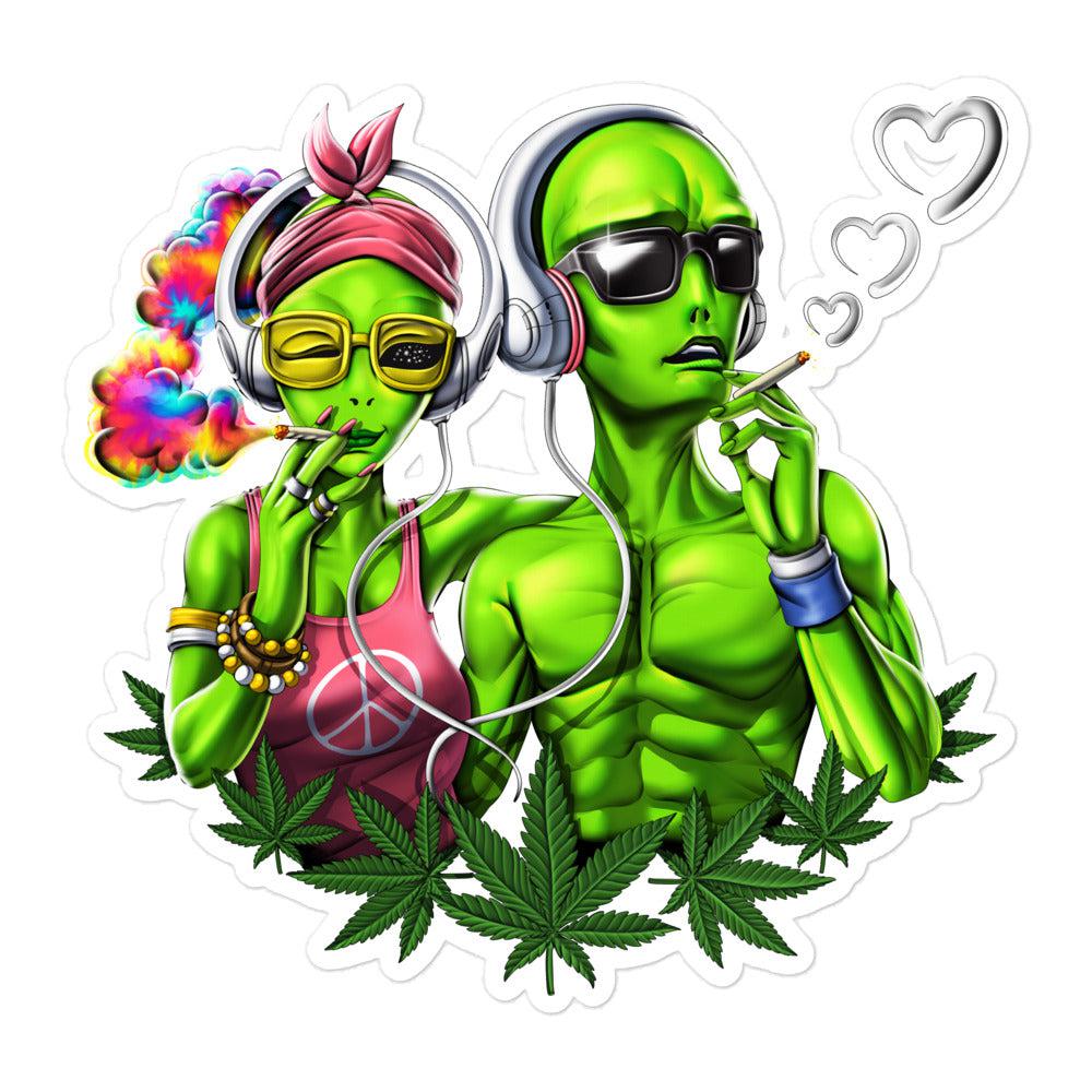 Alien Smoking Weed Sticker, Weed Aliens Stickers, Hippie Sticker, Stoners Decals, Psychedelic Sticker, Cannabis Sticker, Stoner Sticker - Psychonautica Store