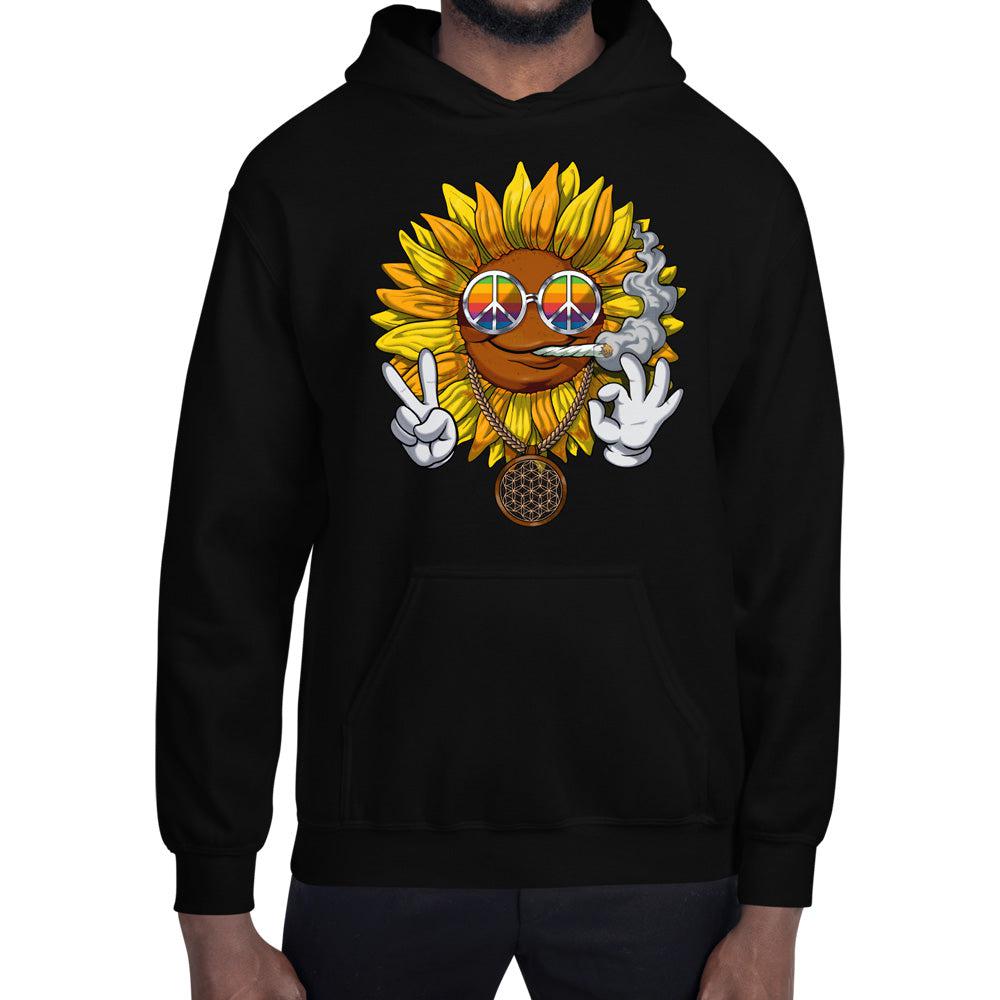 Sunflower Hippie Hoodie, Sunflower Hippie Stoner Hoodie, Sunflower Smoking Weed Hoodie, Cannabis Sunflower Clothes, Hippie Stoner Clothing - Psychonautica Store