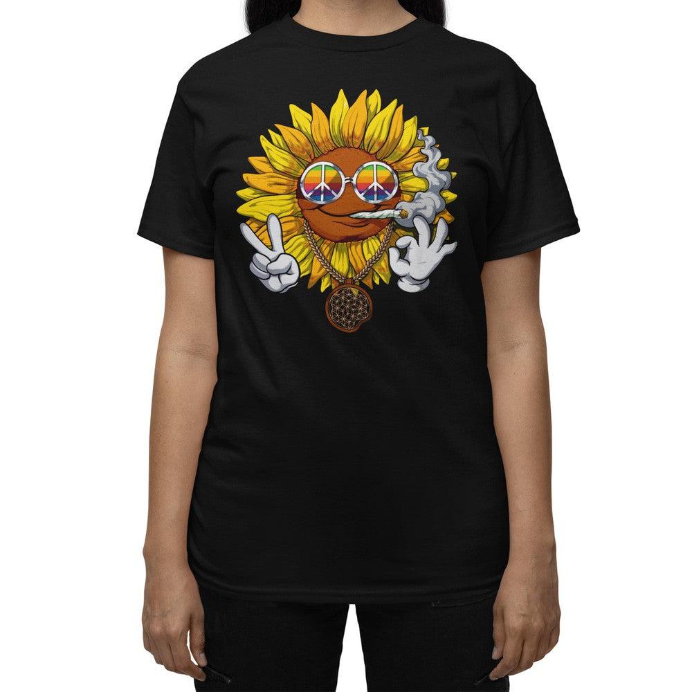 Sunflower Hippie Shirt, Sunflower Hippie Stoner Shirt, Sunflower Smoking Weed T-Shirt, Cannabis Sunflower Clothes, Hippie Stoner Clothing - Psychonautica Store