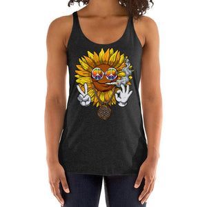 Sunflower Hippie Women's Tank, Sunflower Hippie Stoner Tank Top, Sunflower Smoking Weed Tank, Cannabis Sunflower Clothes, Hippie Stoner Clothing - Psychonautica Store