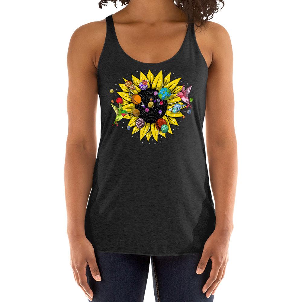 Psychedelic Sunflower Tank Top, Psychedelic Solar System Tank, Hippie Sunflower Women's Tank, Trippy Sunflower Women's Tank, Psychedelic Space Clothes, Floral Hippie Boho Clothing - Psychonautica Store