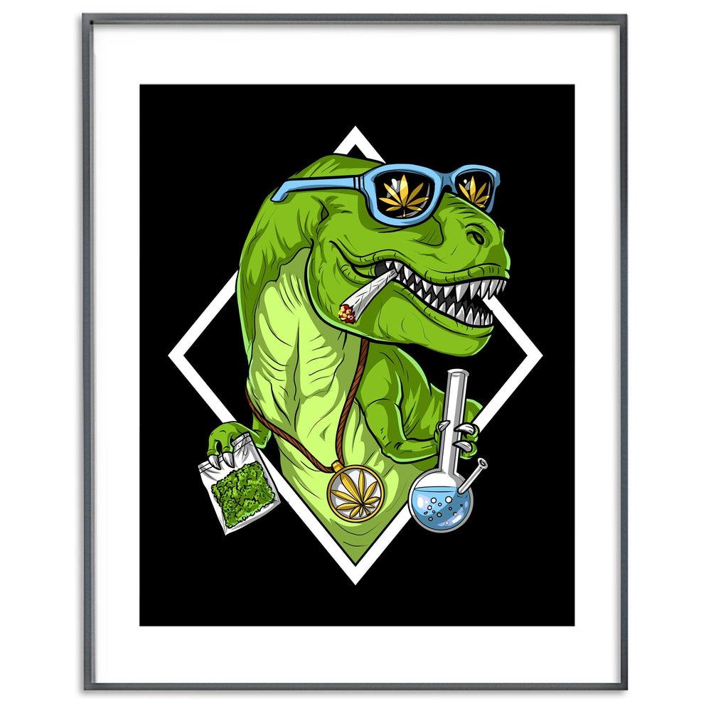 T-Rex Dinosaur Smoking Weed Poster, Stoner Poster, Weed Poster, Cannabis Poster, Marijuana Art Print, Stoner Art Print - Psychonautica Store