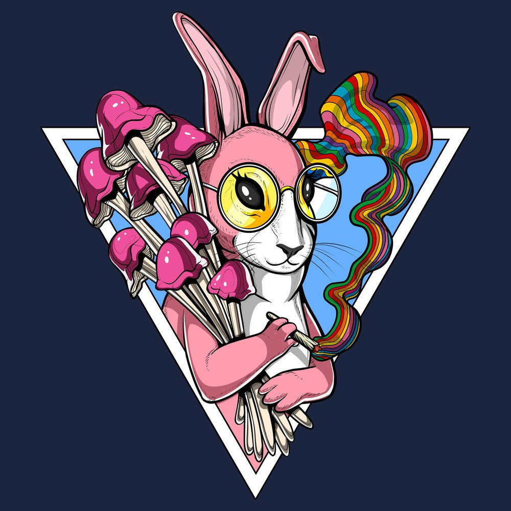 Psychedelic Rabbit Smoking Weed Trippy Stoner T-Shirt- Psychonautica