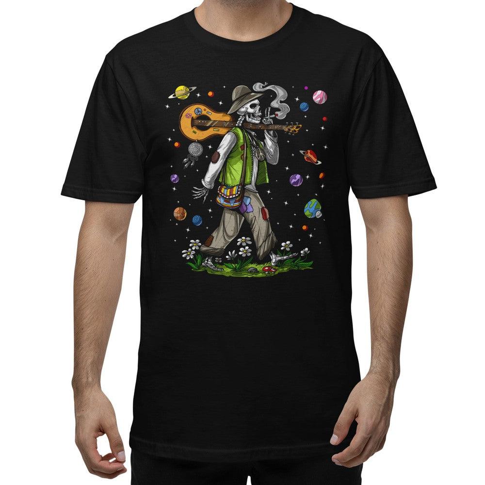 Psychedelic Skeleton Shirt, Hippie Skeleton Shirt, Skeleton Smoking Weed Shirt, Stoner Shirt, Hippie Clothing, Festival Clothing - Psychonautica Store