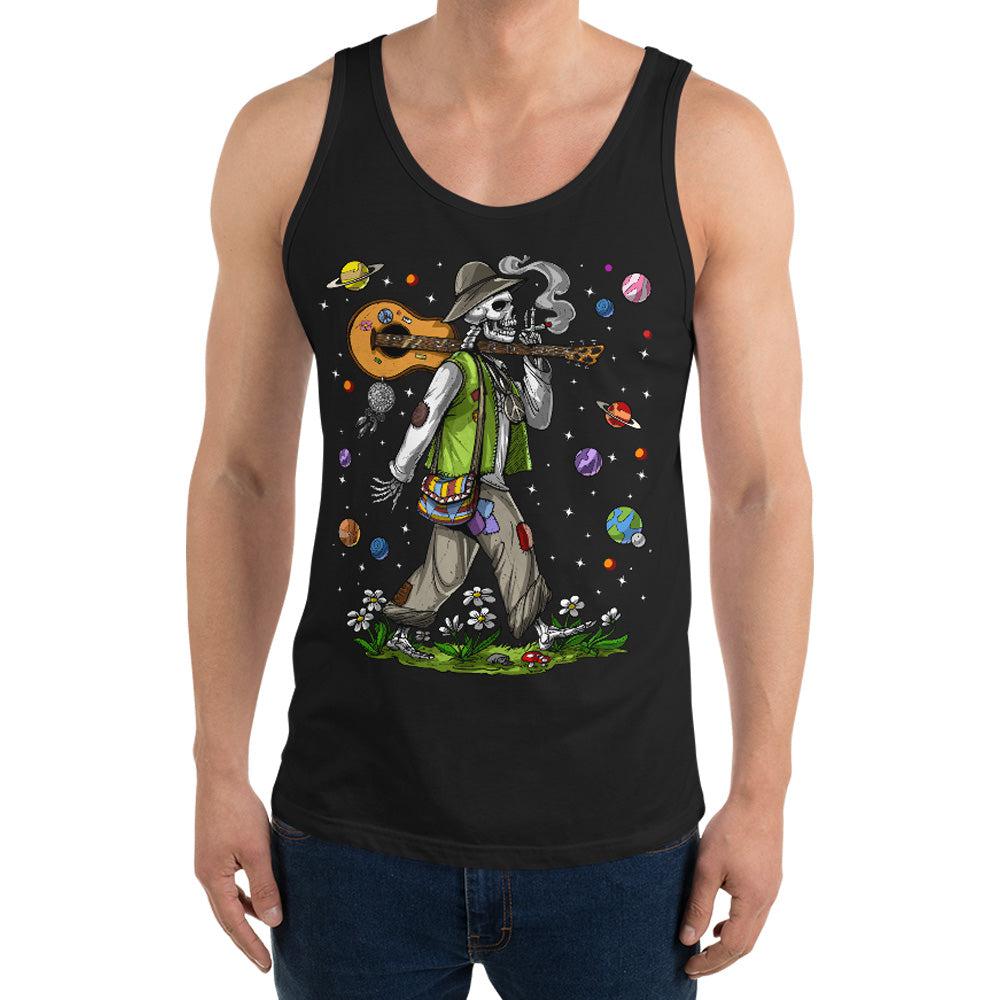 Psychedelic Skeleton Tank, Hippie Skeleton Tank Top, Skeleton Smoking Weed Tank, Stoner Tank Top, Hippie Clothing - Psychonautica Store