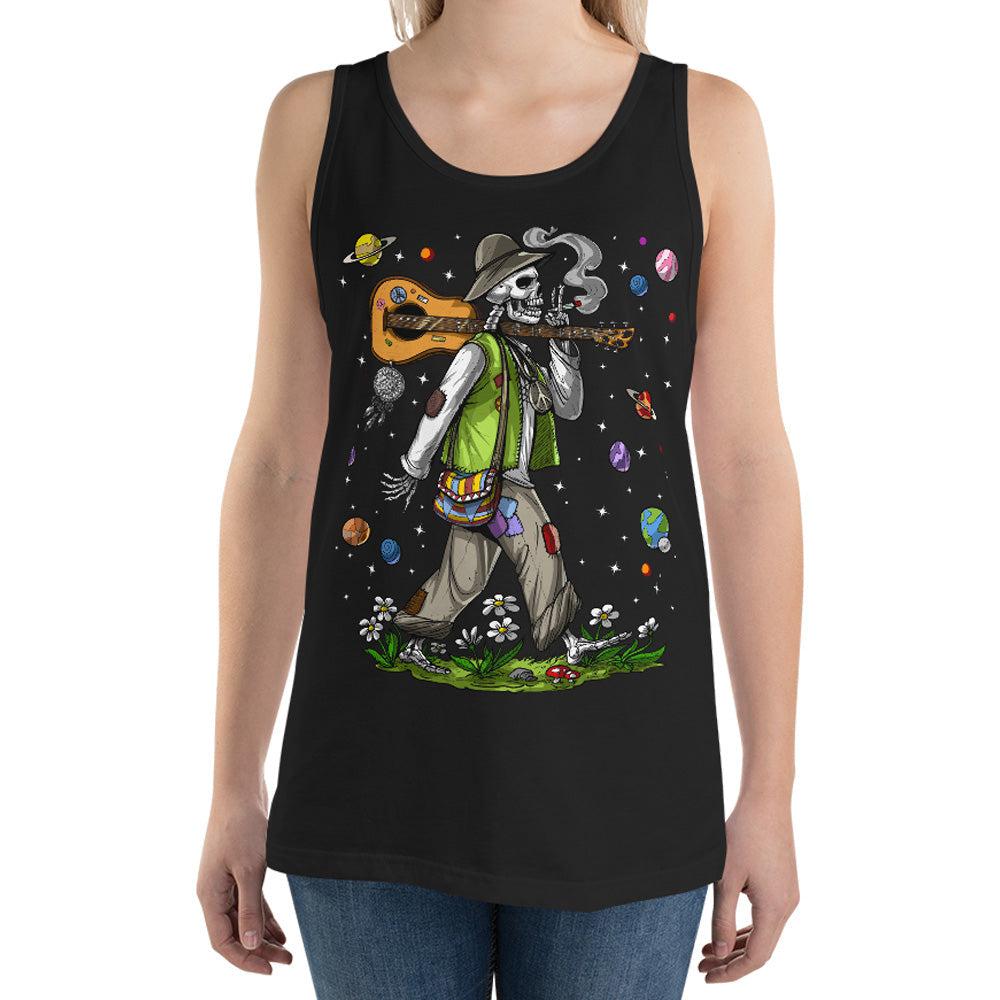 Psychedelic Skeleton Tank, Hippie Skeleton Tank Top, Skeleton Smoking Weed Tank, Stoner Tank Top, Hippie Clothing - Psychonautica Store