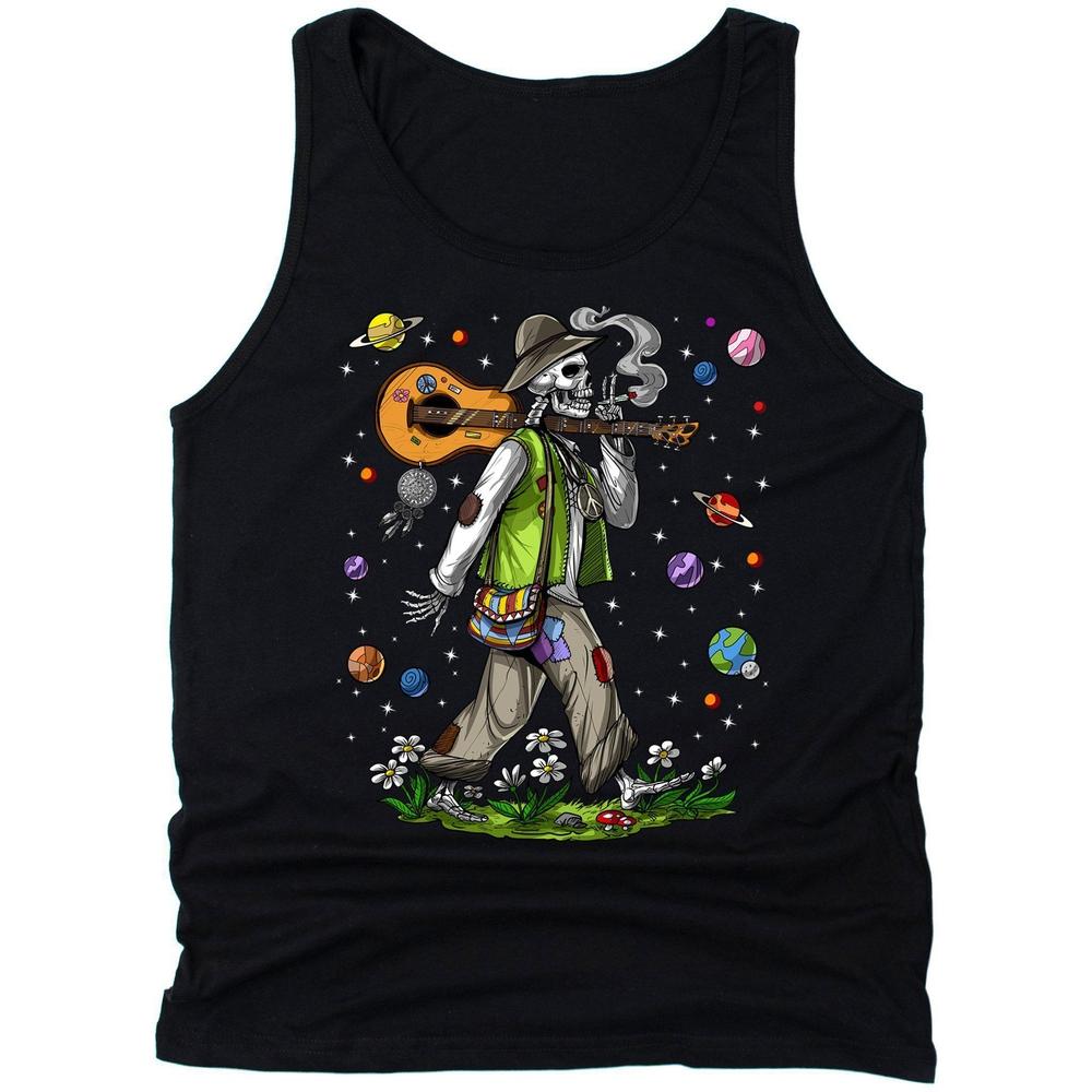Psychedelic Skeleton Tank, Hippie Skeleton Tank Top, Skeleton Smoking Weed Tank, Stoner Tank Top, Hippie Clothing - Psychonautica Store
