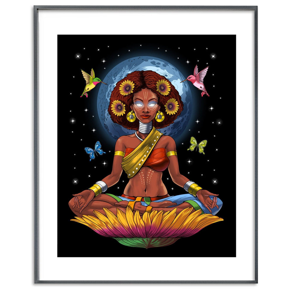 African Hippie Poster, Afro Yoga Art Print, Afrocentric Poster, Black Afro Girl Art Print, Black African Woman Poster, Hippie Yoga Art, African Woman Poster, African Goddess Poster, Black History Poster - Psychonautica Store