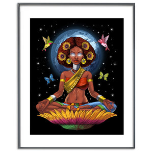 African Hippie Girl Poster, Afro Yoga Poster, Afrocentric Art Print, Black Afro Girl Art Print, Black African Woman Poster, Hippie Yoga Art, African Woman Art, African Goddess Art Print, Black History Art Print - Psychonautica Store