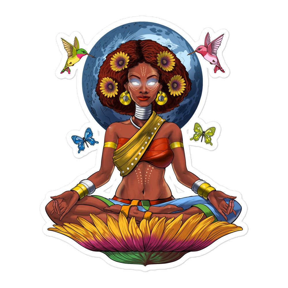 African Hippie Girl Sticker, Afro Yoga Sticker, Afrocentric Stickers, Black Girl Stickers, Black African Girl Sticker, Hippie Afro Girl Decals, African Woman Meditation Sticker, African Goddess Sticker, Black History Month Stickers - Psychonautica Store