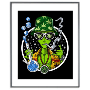 Alien Weed Poster, Stoner Art Print, Cannabis Art Print, Alien Smoking Weed Poster, Trippy Poster, Marijuana Poster, Hippie Art Print, Cannabis Poster - Psychonautica Store